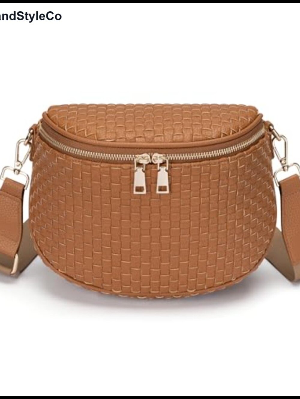 Woven Vegan Leather Checkered Crossbody Bum Bag with Zipper for Women